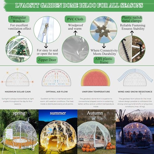 LVAOSTT Garden Dome Igloo 12FT Clear Bubble Tent Outdoor for Garden, Weather Proof Pod Camping Patio Igloo Tent for Backyard Canopy Gazebos Screen House Room Lean to Greenhouse - Image 3