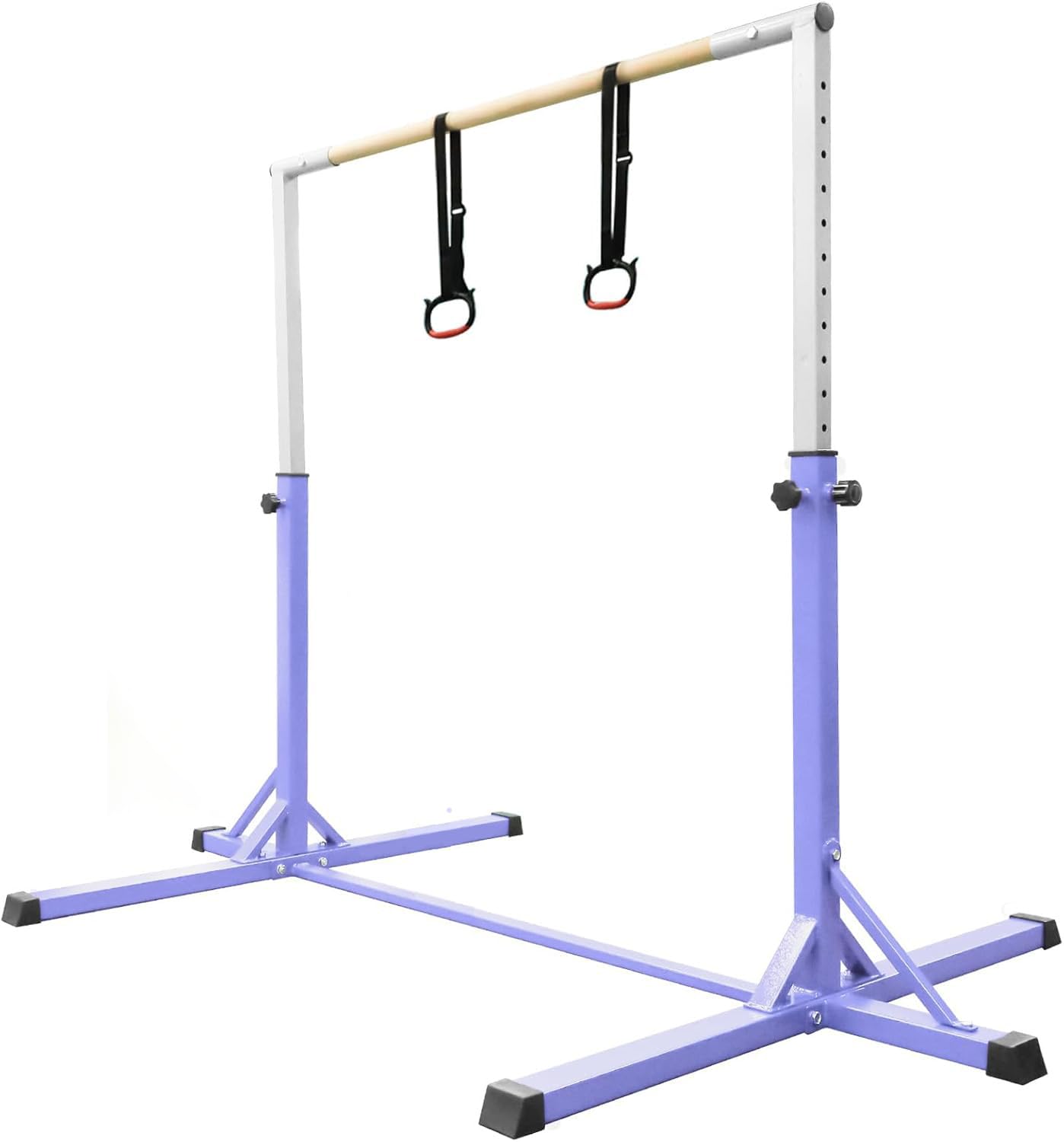 Kids Gymnastics Bar Horizontal Bar with Gymnastic Rings 13 Height Adjustable,Junior Training Kip Bar Gymnastics Equipment for Home Gym, Indoor Outdoor Use,Purple — image 1