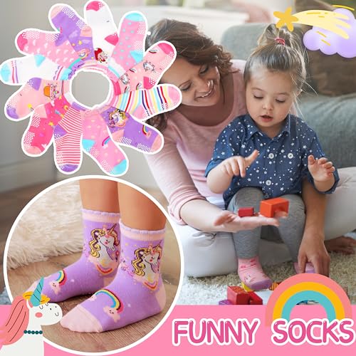 Image of Welwoos Baby Girls Toddlers Grips Socks 12 Pairs Kids Anti Slip Non Skid Animal Funny Cartoon Crew Breathable Cotton Socks