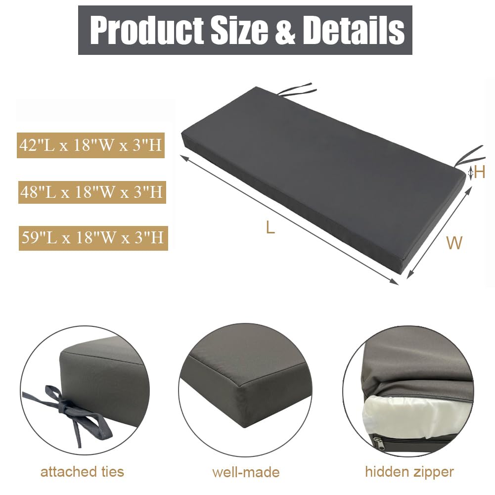 Panca impermeabile per esterni, 106,7 x 45,7 x 7,6 cm, materasso in schiuma spessa, per patio, patio, protezione solare, per chaise longue e panca da giardino