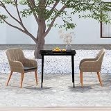 NKOPPFG 3 Piece Patio Dining Set with Cushions Brown, Powder-Coated Steel Frame, Waterproof PE Rattan Chairs, Removable Foam Cushions, Glass Tabletop for Outdoor Garden