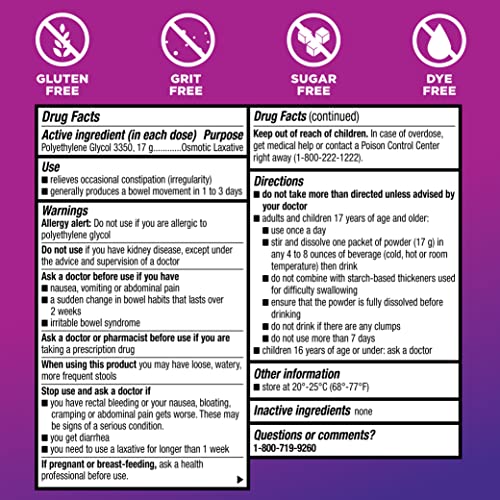 Amazon Basic Care Clearlax, Polyethylene Glycol 3350 Powder For Solution, Osmotic Laxative, Unflavored, 0.5 Ounce Each, 10 Count (Pack Of 1) #TOP4