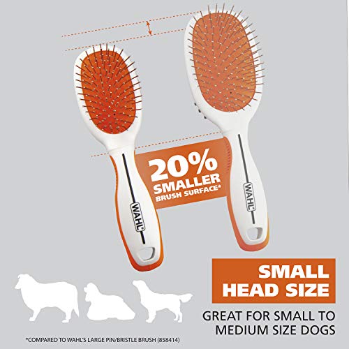 Image of Wahl Premium Pet Double Sided Medium Pin Bristle Brush, Ergonomic Brush with Ergonomic Rubber Grips for Comfortable Brushing and Finishing Coats of Dogs and Cats - Model 858413