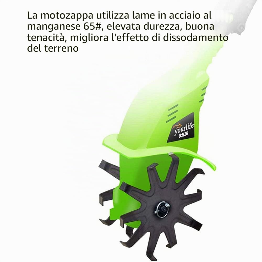 Motozappa per Orto Elettrozappa Batteria Litio 20V 4000 mAh Zappatrice Zappa a Motore Elettrica 2 Lame da 15cm Larghezza Lavoro 10cm velocità 250RPM Manico Ergonomico Coltivazione Giardino