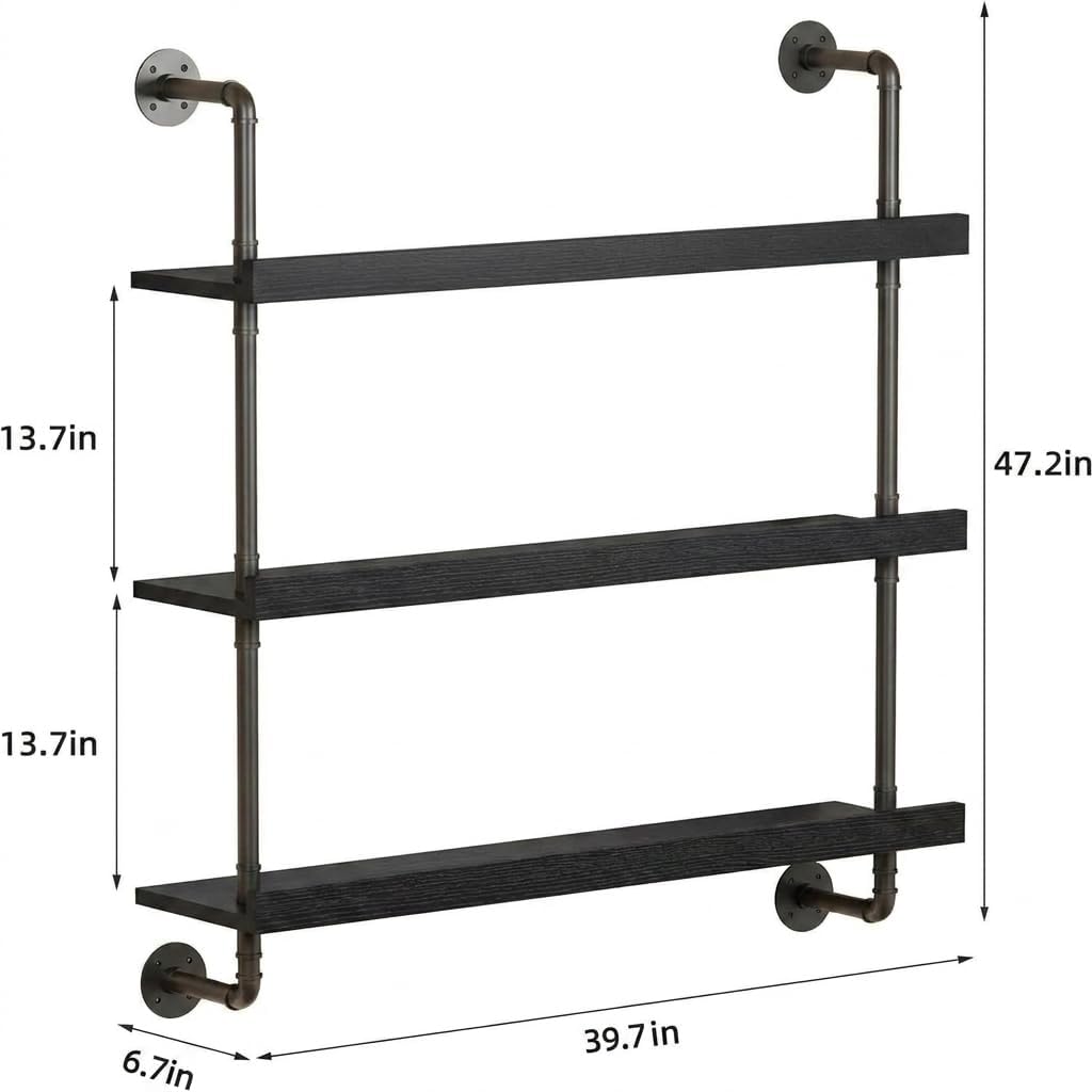 3-Tier Wall Mounted Wine Rack with LED & Black Shelves,40"