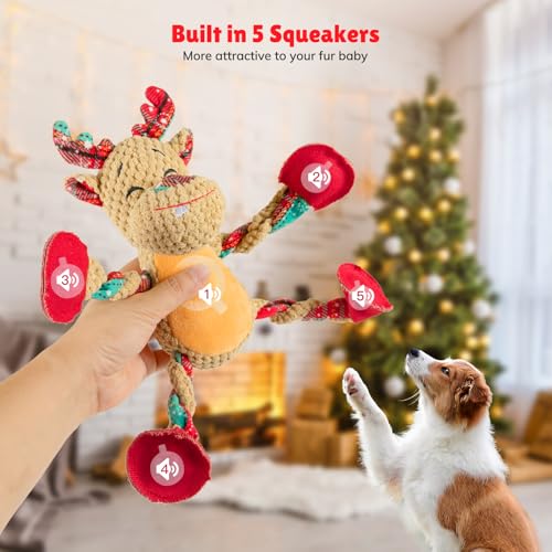 Image of Christmas Dog Toys for Large Dogs,Squeaky Dog Toys, Tug of War Dog Plush Toys,Large Stuffed Dog Toys for Large Dogs with Crinkled Paper,Stuffed Animals Toys for Dogs to Keep Them Busy