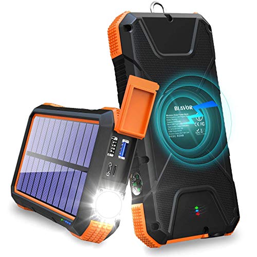 20,000Mah Fast Solar Phone Charger 18W External Battery Bank, Wireless Power Bank 10W/7.5W/5W With 4 Outputs & Dual Inputs #TOP1