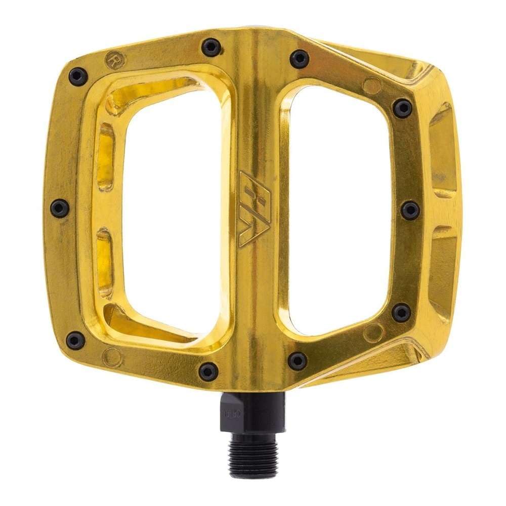 Dmr V8 V2 MTB Pedals - Gold/Flat Mountain Biking Bike Bicycle Cycling Cycle Riding Ride Wide Platform Sticky Grip Pin Downhill Freeride Trail Dirt Jump Pedal Lightweight Accessories