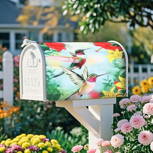 Image of Mailbox Covers Magnetic Standard Size 18 x 21 Inch Beautiful Flowers in Spring,Mailbox Wraps for Garden Yard Home Outdoor Decor (Hummingbird)