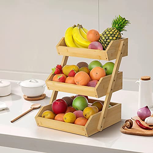Merysen Large 3 Tier Bamboo Fruit Basket Stand For Kitchen Countertop – Fruit Holder – Suitable For Bread, Vegetables, Produce, Home Storage And Display thumb #4