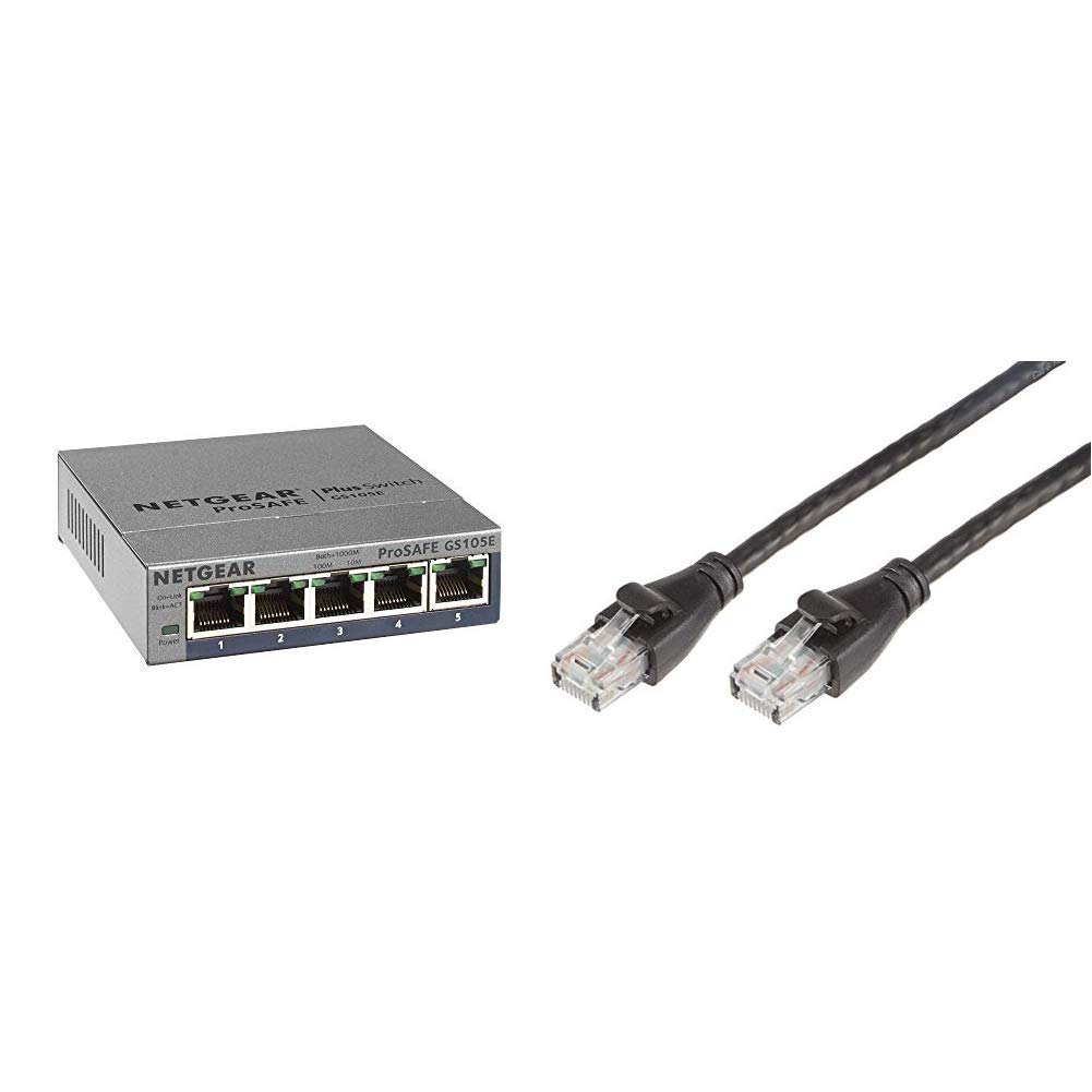 Netgear GS105E-200PES Smart Switch Ethernet Web Manageable 5 Ports Gigabit | Protection à Vie ProSafe & Amazon Basics Câble réseau Ethernet RJ45 catégorie 6-1,5 m - 5 câbles