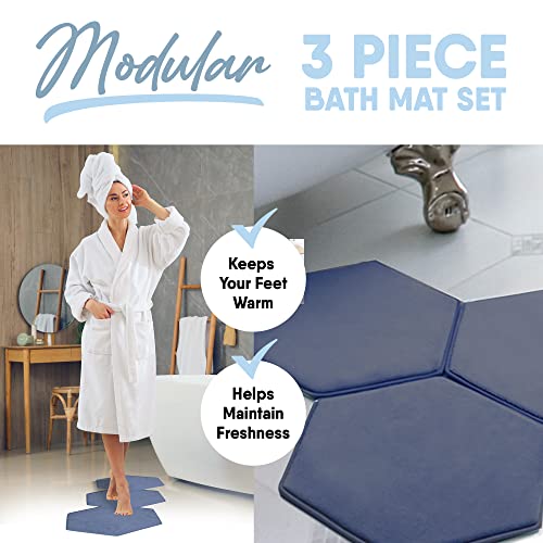 Microdry Quick Dry Modular Bath Mat For Bathroom, Memory Foam Bathroom Rugs With Griptex Skid-Resistant Base, Ultra Absorbent Bath Mat, 3-Piece Set, 19X17, Medium Blue #TOP1