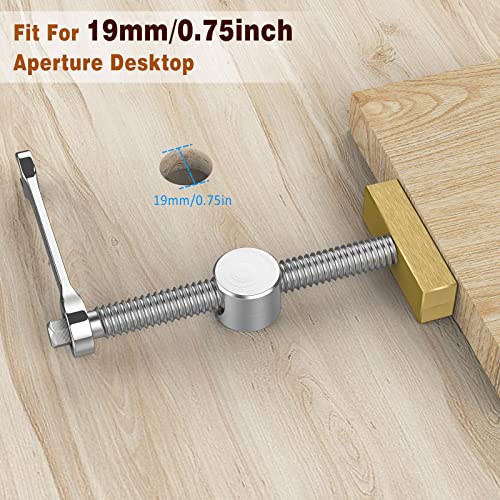 Nuovoware 2 Pack Bench Dog Clamp 3/4 Inch, Adjustable Screw Clamp Woodworking Bench Clip Angle Stop Clamp Workbench Dog Hole Desktop Stainless Steel Brass (19Mm), Silver+Brass #TOP1