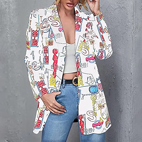 Women's Long Sleeve Lapel Button Newspaper Pop Art Print Work Office Blazers Business Casual Open Front Blazer Jacket Red #TOP1