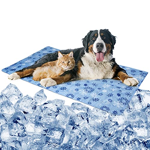 Vamcheer Kühlmatte Hunde Katzen Haustiere - Kühldecke Hundebett Für Grosse Hunde kleine Dog, Abkühlung Sommerr,Ungiftiges Gel Kühldecke,Geeignet Für Zuhause Oder Auto,Hundehütte Outdoor,hellblau70x120 Cover
