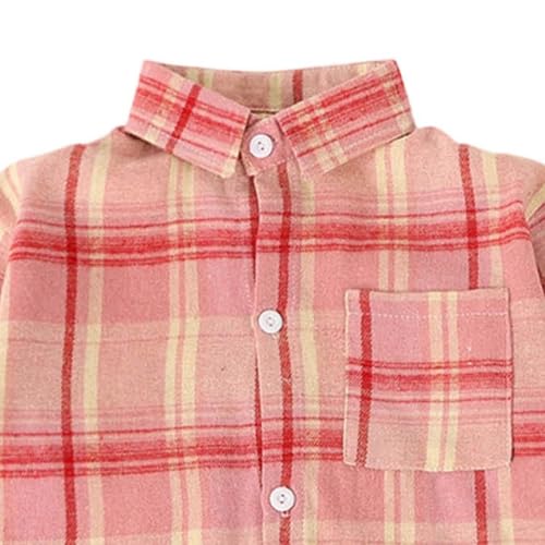 Boys Long Sleeve Plaid Flannel Shirts with Chest Pocket Pink | Fashion Fall Shirt Coats for Kids Daily School Outfits Button Down Lapel Blouses Tops - image 6