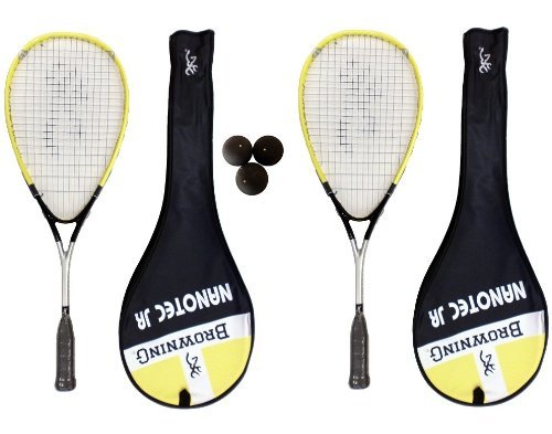Browning 2 x Nanotec Jr Junior Raqueta De Squash + Paquete de Pelotas De Squash Dunlop