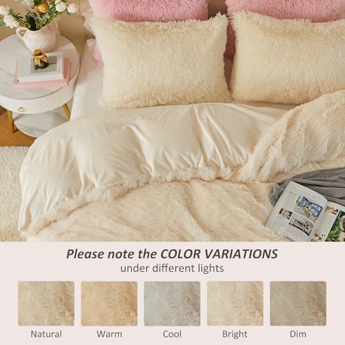 Image of EMME Luxury Fuzzy Duvet Cover Set Queen Size Fluffy Comforter Cover Set for Queen Bed 2 Pieces Shaggy and Plush Soft Bedding Duvet Covers (Cream White, Queen)