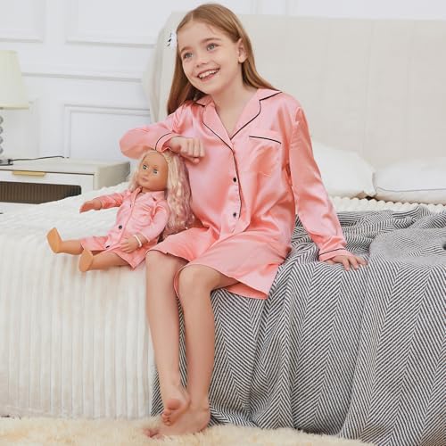 Jxstar Matching Girls& Doll Satin Nightgowns Silk Pajamas Sleepwear Long Sleeve Night Dresses2