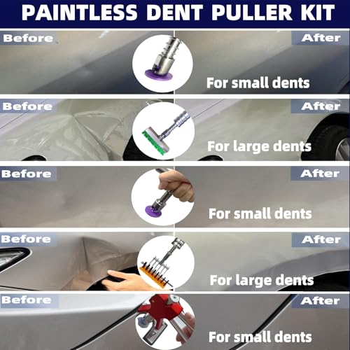 Image of Car Dent Puller Kit,dent Removal Kit for Dent Repair with 5 Kinds of Dent Puller,Dent Lifter& Big Size Heavy Duty Slide Hammer &Bridge Puller for Hail Dent Removal Tools(103pcs no dent Light)