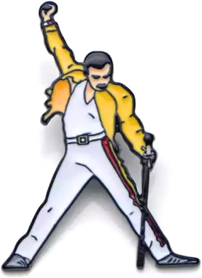 Fabulous Queen Freddie Mercury 1.25" Pin of his Iconic Pose. Gorgeous on a Denim Jacket or Book Bag.Perfect for a Nostalgic Fan of We are The Champions!