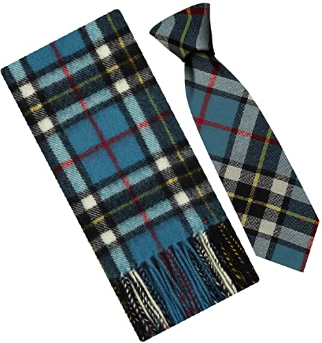 Écharpe cravate laine d'agneau anti froid tartan Thompson bleu