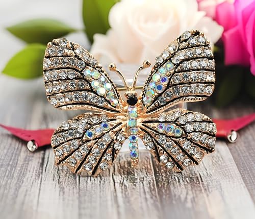 Image of Gyn&Joy Multi-Color Crystal Rhinestone Winged Butterfly Pin Brooch BZ030