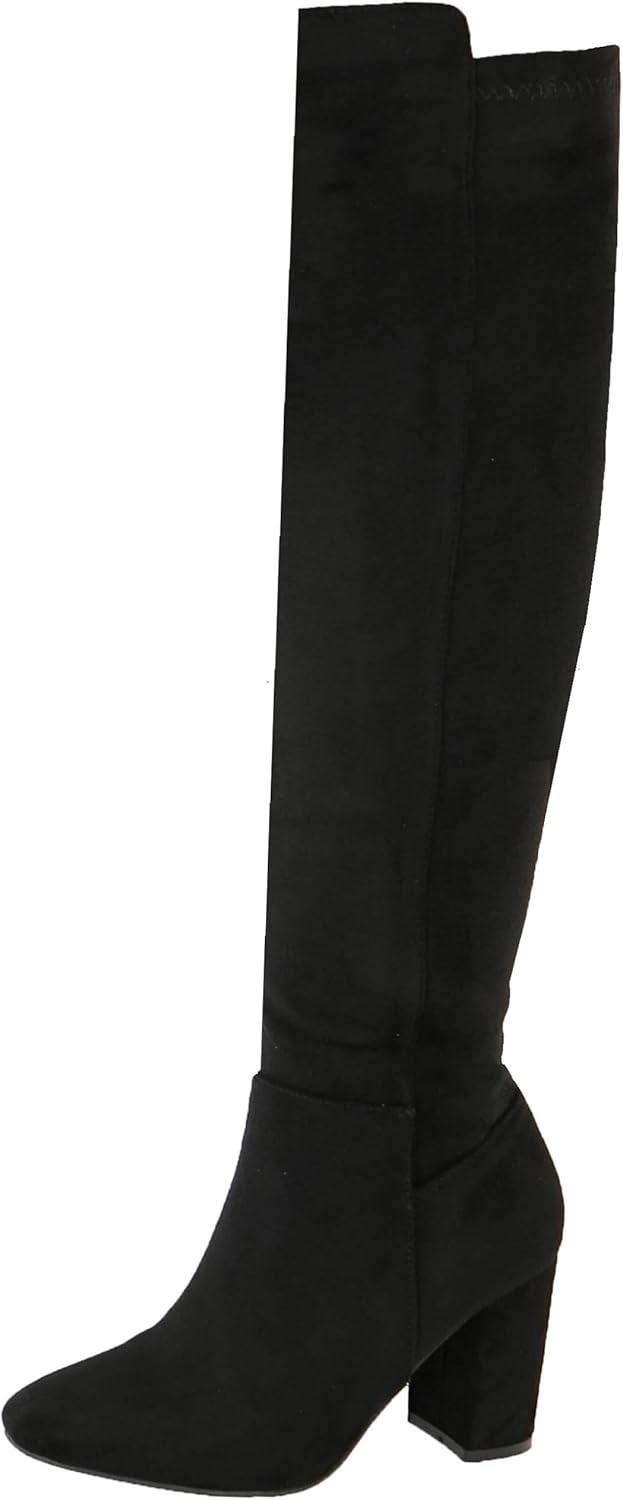 TruFox Tall Boots for Women Hits Just Over the Knee High Ladies Black Dress Boots with Chunky Medium High Block Heel