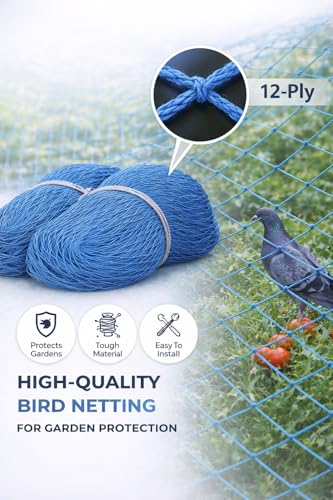 Image of 12 Ply Plant Netting 50 mm Mesh - Heavy Duty Garden Support Net, UV Resistant Trellis Net for Vegetables, Climbing Plants & Creepers (Blue, 10 X 50 FT)