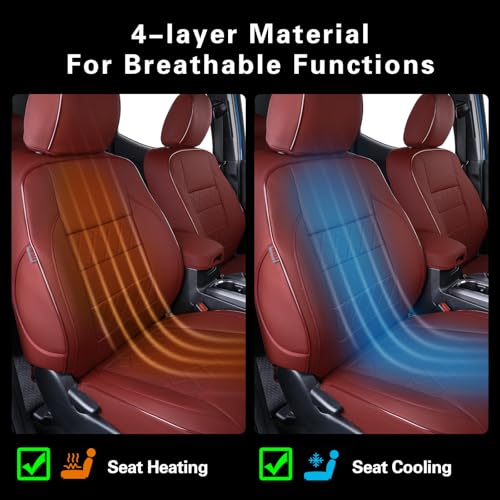 Image of EKR Tacoma Leather Car Seat Covers Custom Fit for Toyota Tacoma 2012 2013 2014 2015 (Regular Seats) - Truck Seat Covers Full Set,Faux Leather(Burgundy)