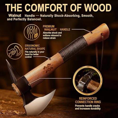 Image of Grumpy Bear 15 inch Survival Axe Camping Hatchet - Forged High Carbon Steel Hatchet with Spike Tail for Breaking Doors, Glass & Ice, Leather Handle & Lanyard, Ideal for Bushcraft & Outdoor Adventures