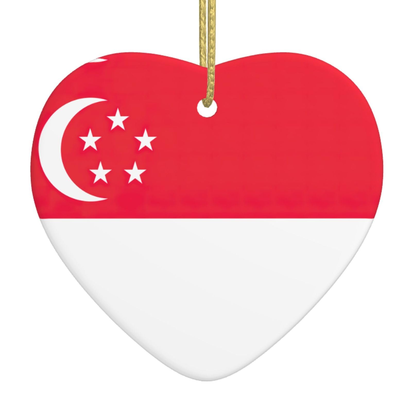 Pidgazdfgv White Singapore Flag Christmas Ornament Ceramic Hanging Xmas Decor Christmas Tree Xmas Tree Holiday Friend Gift