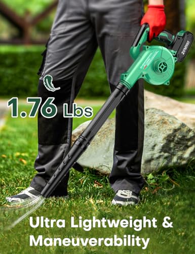 Image of K I M O. Cordless Leaf Blower Vacuum Combo 4 IN 1, 3 Nozzles for Inflation & Compression,3 Modes & Variable Speed, 20000RPM 150MPH, 2000mAh Battery, Extended Tube, Mini Leaf Blowers for Lawn Care|Yard