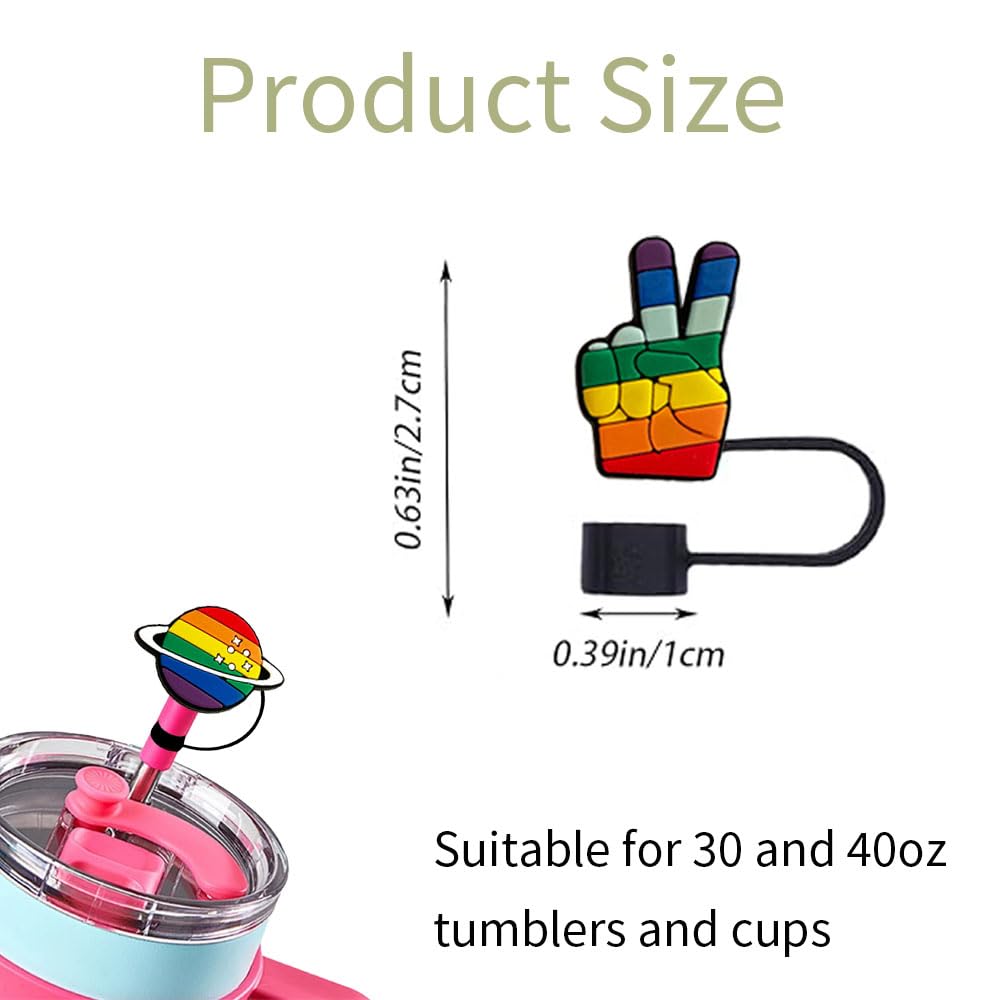 8 tapas de popote arcoíris de 10 mm, fundas de silicona para vasos, reutilizables, para popote, 30 y 40 onzas, protector de pajilla para cumpleaños, día del orgullo, suministros de fiesta LGBT,