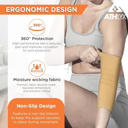 Image of Cotton Elbow Support,Sport Injuries,Tennis Elbow,Joint Sprain for Men & Women for Gym,Sleeves for Cricket,Volleyball |Elbow Support For All Type Of Pain Relief (Beige, XXL)