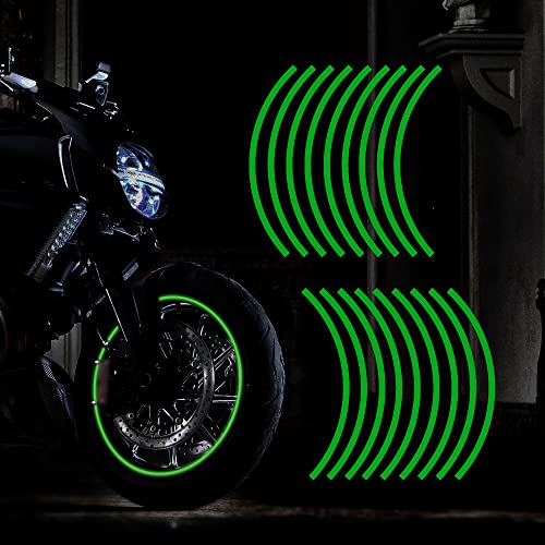 Image of TOMALL 18pcs Lengthen 16 inch-19 inch Reflective Wheel Rim Stripe Decal for Motorcycle, Car, Bike - Night Safety Decoration Universal Stickers (Green)