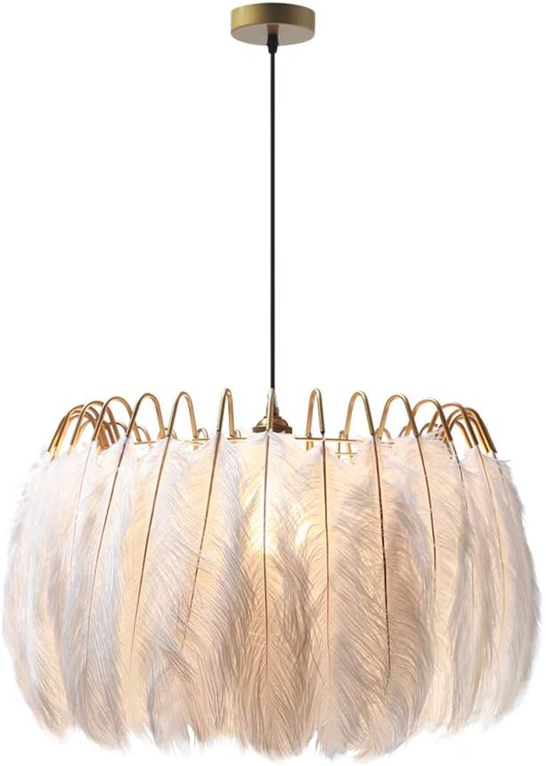 KCO Ligting Modern Pendant Feathers Light Nordic Feather Chandelier Decorative Ceiling Hanging Lamp Creative Light for Girls Room Bedroom Living Room (Small)