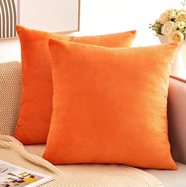 GriNeed Velvet Throw Pillow Covers Orange Set of 2 20x20 Inch Pillow Covers Soft Farmhouse Neutral Decorative Pillowcases