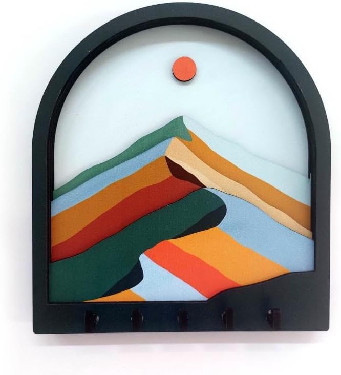 Abstract Mountain Key Holder, Layered Wood Wall Art, Dimensional Mountain Key Hanger, 3D Mountain View Key Rack, Modern Key Decoration, Wall Decor