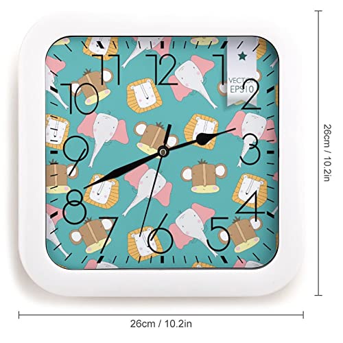 Horloge murale éléphant décorative carrée à grands chiffres 26cm
