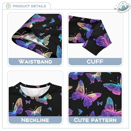 JUNZAN Rainbow Butterflies Black Kids Girls Sweatshirts Hoodies Crewneck Outerwear for Kids Athletic 4T3