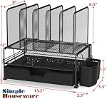 SimpleHouseware Desk File Organizer for Office Stationery with Sliding Drawer, Double Tray, Pencil Holder, and 5 Upright Sections, Black