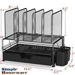 Simple Houseware Mesh Desk Organizer with Sliding Drawer, Double Tray and 5 Upright Sections, Black - Image 3