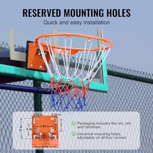 Image of VEVOR Basketball Hoop, 44 54 Inchs PC Backboard Wall Mounted, Basketball Portable Hoop & Goal, Indoor & Outdoor with Hand-Crank Adjustment, Classic Basketball Court, Teens, Adults, Schools, Parks