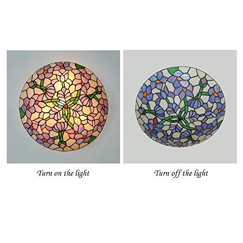 Runnup Tiffany Style Flush Mount Ceiling Light 2 Lights Minimalist Flower Decoration Stained Glass Ceiling Light For Living Room,Corridor,Bedroom In Purple 11.81Inch C #TOP2