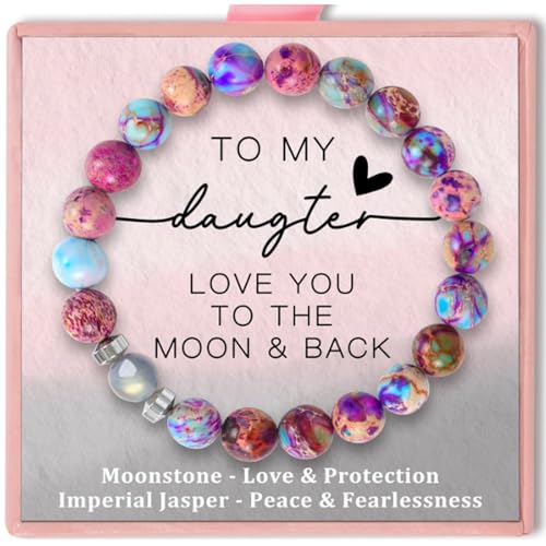 Gift for Daughter, Natural Stone Bracelet for Girls Sister Niece, Christmas Birthday Gifts for Daughter Granddaughter, Imperial Jasper Bracelet from Mom And Dad