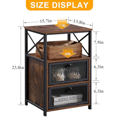 Image of VECELO Nightstand Set of 2, End Table with Flip Drawer, Modern Night Stand for Bedroom,Living Room, Office, Easy Assembly, Walnut Brown