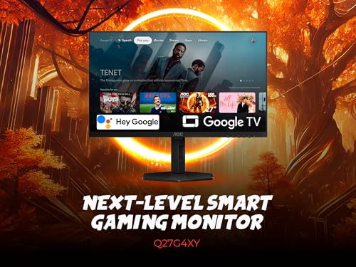 Image of AOC 27 inch Smart Gaming Monitor QHD 180Hz VA Google TV USB-C 65W PD, Q27G4XY | 2560x1440 Computer Monitor, 1ms GtG, USB 3.2, DP 1.4, HDMI 2.0, Height Adjustable Stand, Built-in Speakers, VESA Mount
