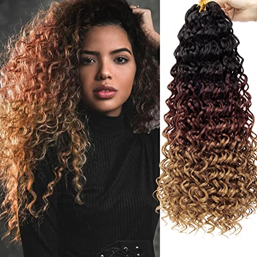 Gogo Curl Crochet Hair 18Inch Water Wave Crochet Hair Ombre Synthetic Bohemian Crochet Braid Deep Wave Braiding Hair Extensions (5Packs,1B/30/27) #TOP11
