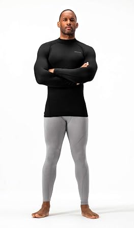 DEVOPS 2 Pack Men's Thermal Mock Neck Long Sleeve Compression Shirts Fleece Lined Undershirt Base Layer Tops